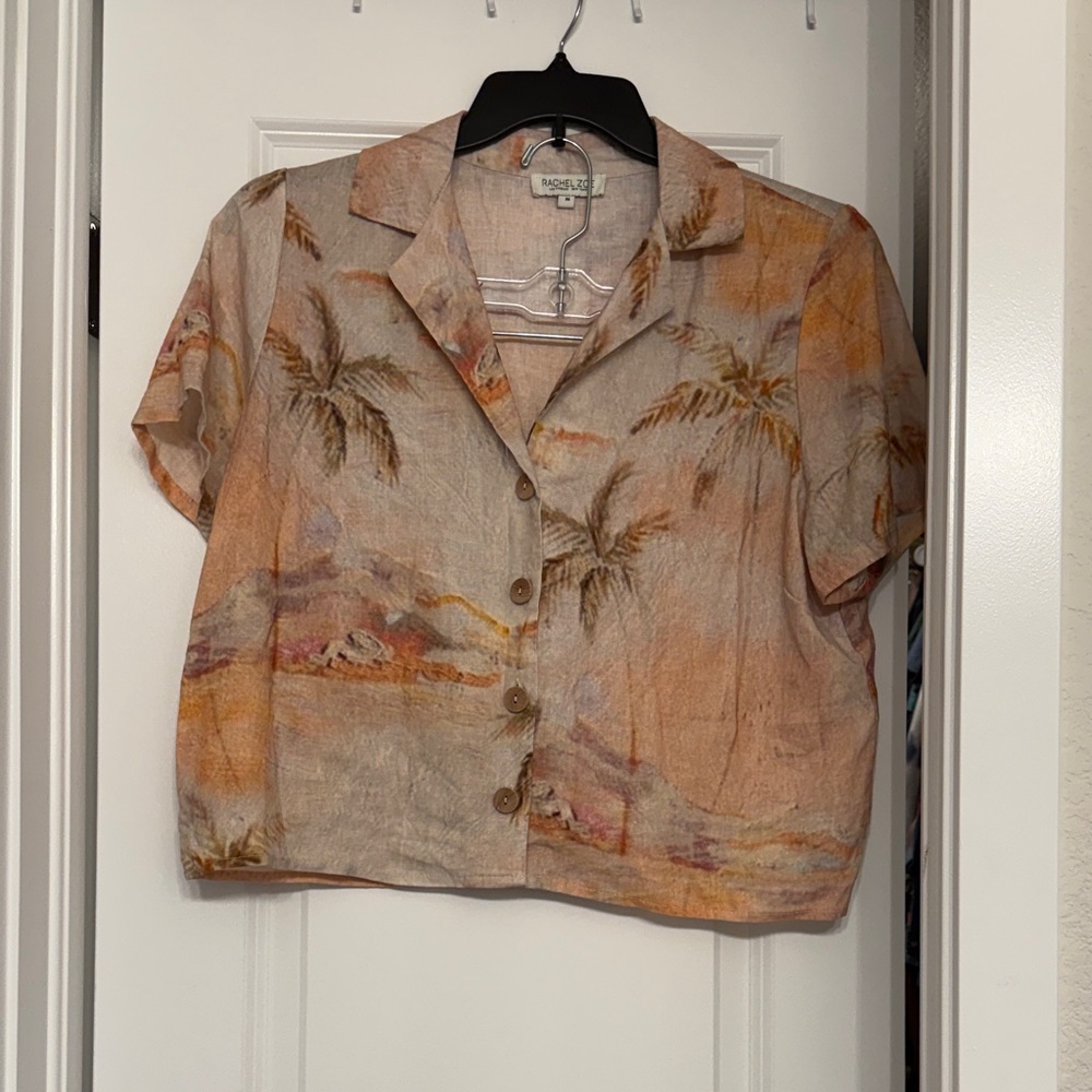 Rachel Zoe Peach Palm Print Cropped Top